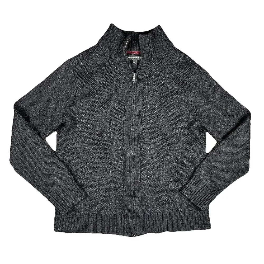 Banana Republic Mens Gray Full Zip Merino‎ Wool Cardigan Sweater Large Coastal